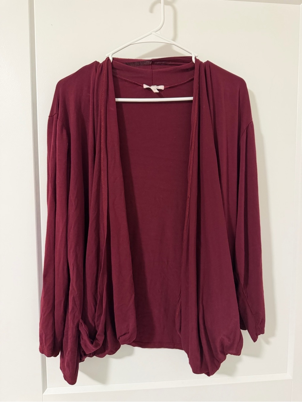 Maurices Draped Open-Front Cardigan in Burgundy